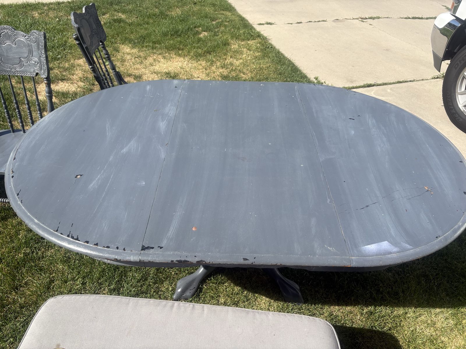 Real Wood Oval Kitchen Table with 6 Chairs, Dark Gray - Extendable Leaf Included
