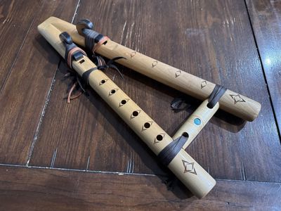 Handcrafted Native American Style double Flutes - Wooden Musical Instruments with Leather Accents