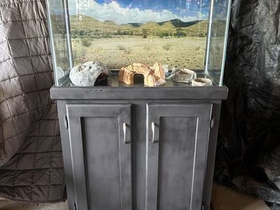 Glass Reptile Terrarium Aquarium Tank with Black Cabinet Stand and Accessories