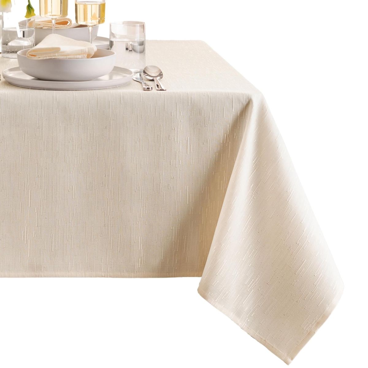 Continental Textured Fabric Tablecloth, Ivory, 60x120in Oblong, 100% Polyester