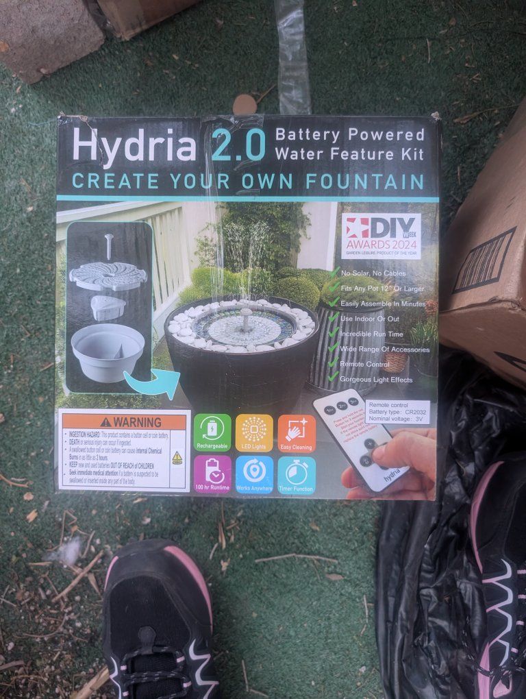 Hydria 2.0 Battery Powered Water Feature Kit - Create Your Own Indoor/Outdoor Fountain with LED Lights & Remote