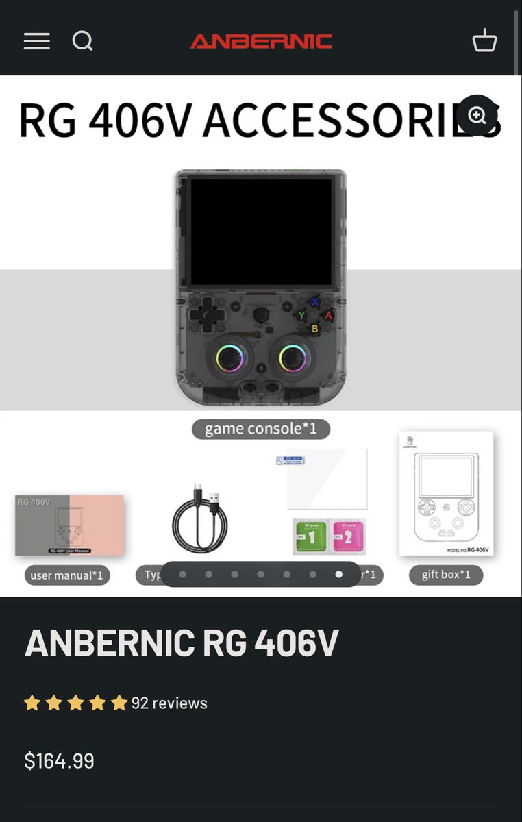 ANBERNIC RG 406V Handheld Retro Gaming Console Transparent Black