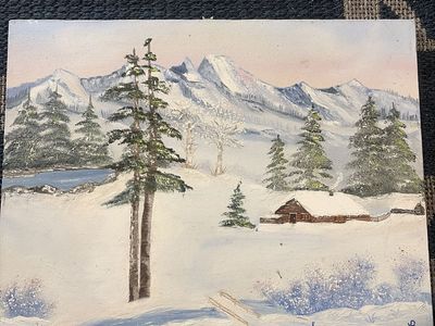 Original Hand-Painted Winter Mountain Landscape Canvas Painting by Jacque