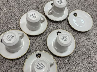 Vintage Mayer China Western Air Lines Espresso Cups & Saucers - Set of 6, Gold Trim, Airline Memorabilia