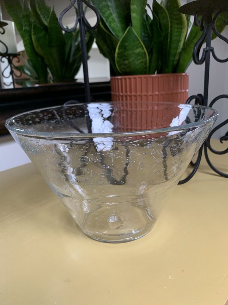 Clear Seeded(Bubble)Blown Glass Centerpiece Bowl