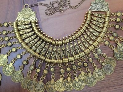 Set of 4 Gold Tone Coin Pendant Choker Necklaces - Ethnic Tribal Boho Statement Jewelry