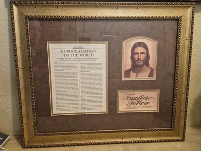 Beautiful, high-quality framed "The Family: A Proclamation to the World."Features: Includes a classic portrait of Jesus Christ