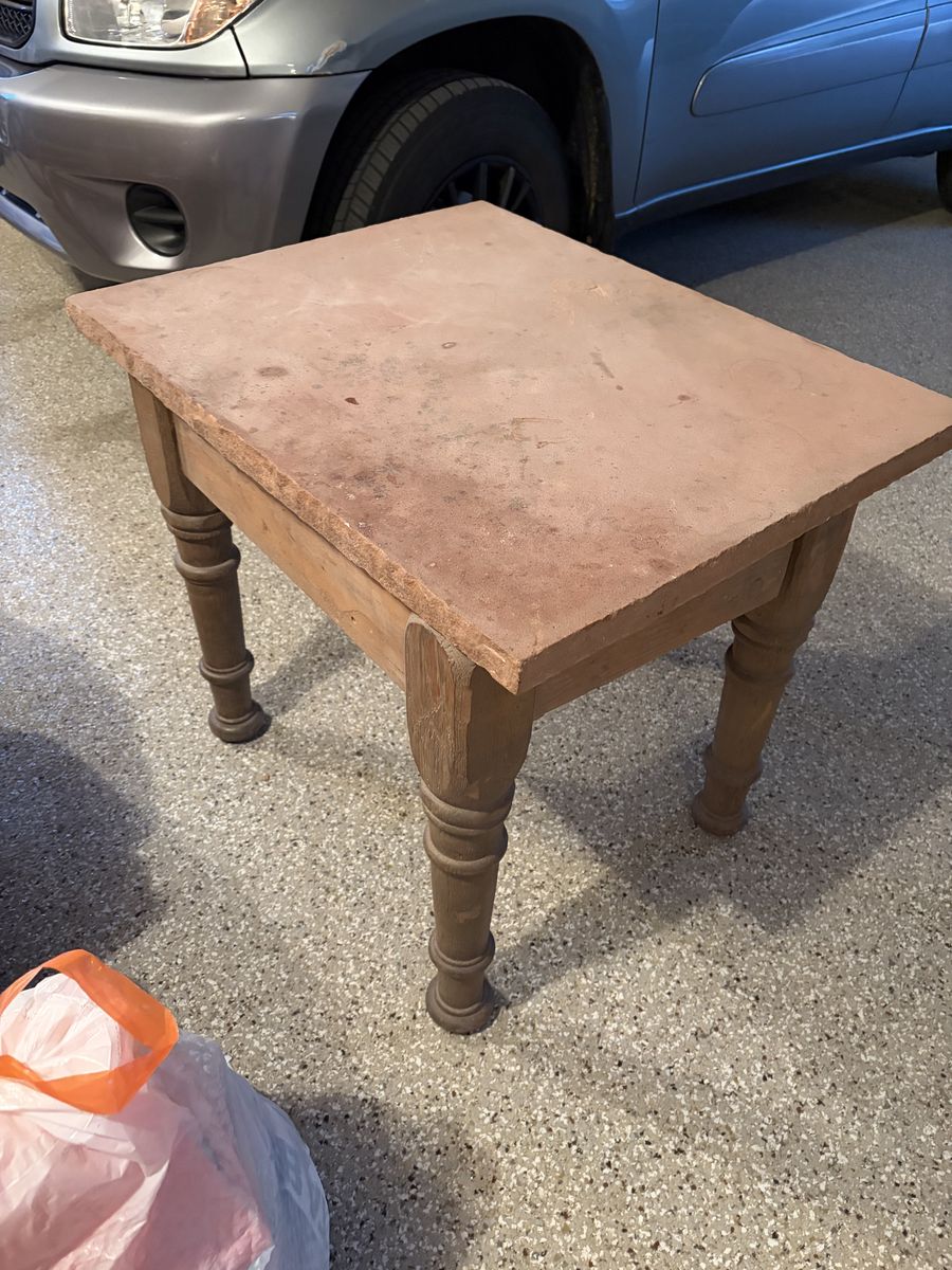 End Table with Wood Base and Sandstone Top