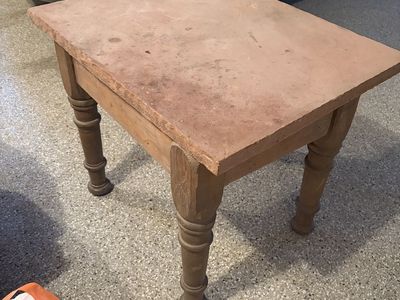 End Table with Wood Base and Sandstone Top
