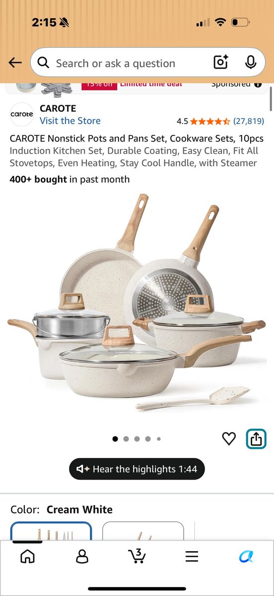CAROTE 10-Piece Nonstick Cookware Set Granite white
