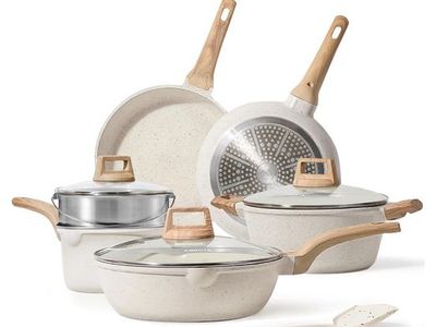 CAROTE 10-Piece Nonstick Cookware Set Granite white