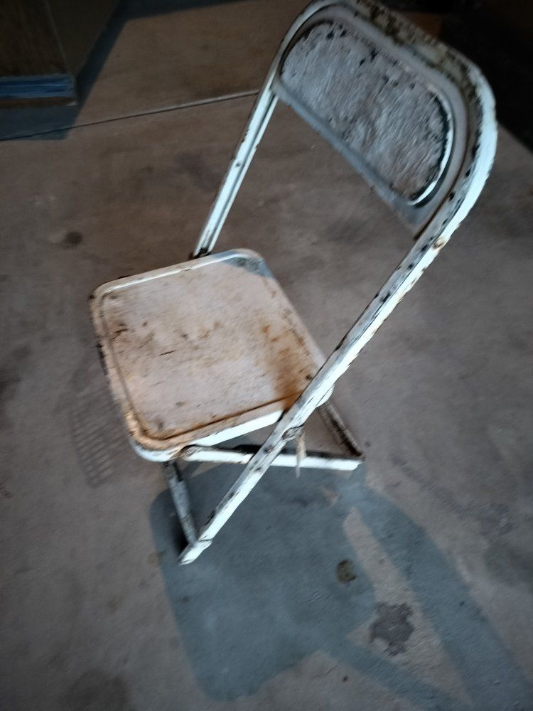 Vintage Metal Folding Chair Rustic White Industrial Decor