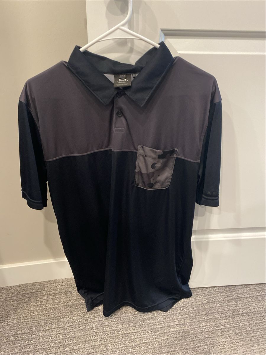 Oakley Men's Golf Polo Shirt Black Gray Camo Pocket XL+