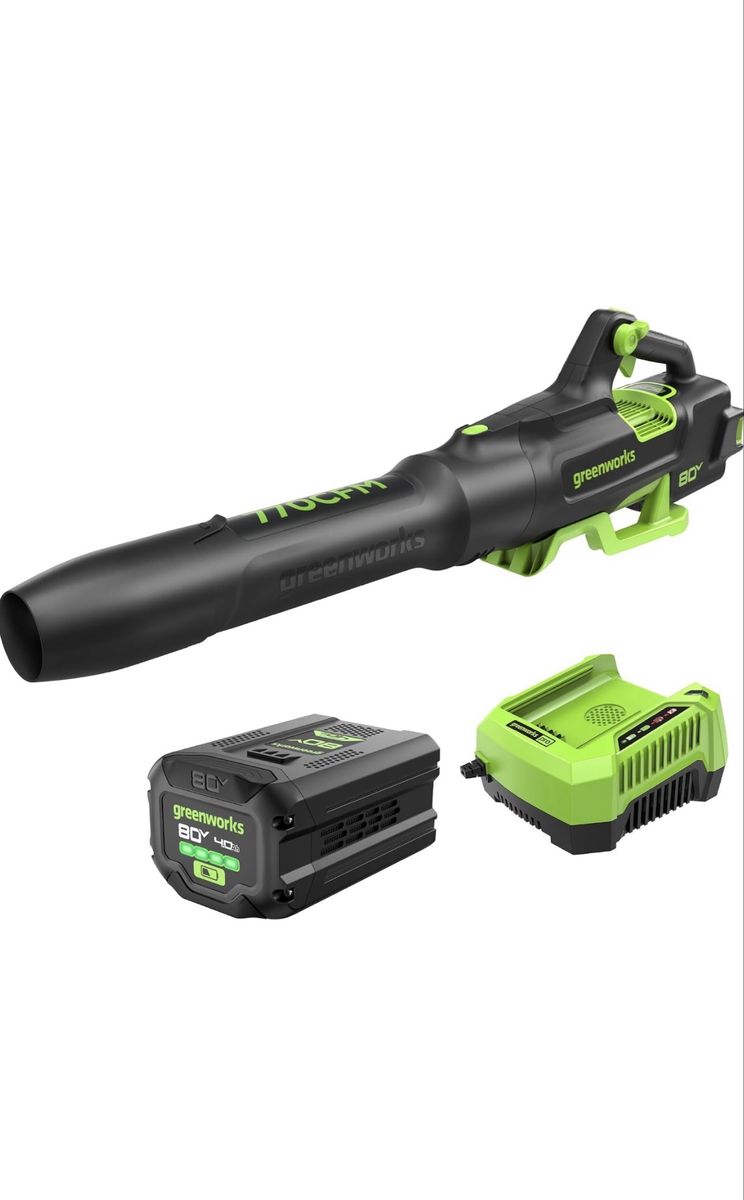 Greenworks 80V Electric Leaf Blower, 770 CFM, 4.0 Ah Battery and Charger