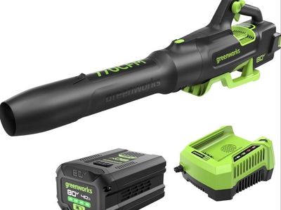 Greenworks 80V Electric Leaf Blower, 770 CFM, 4.0 Ah Battery and Charger