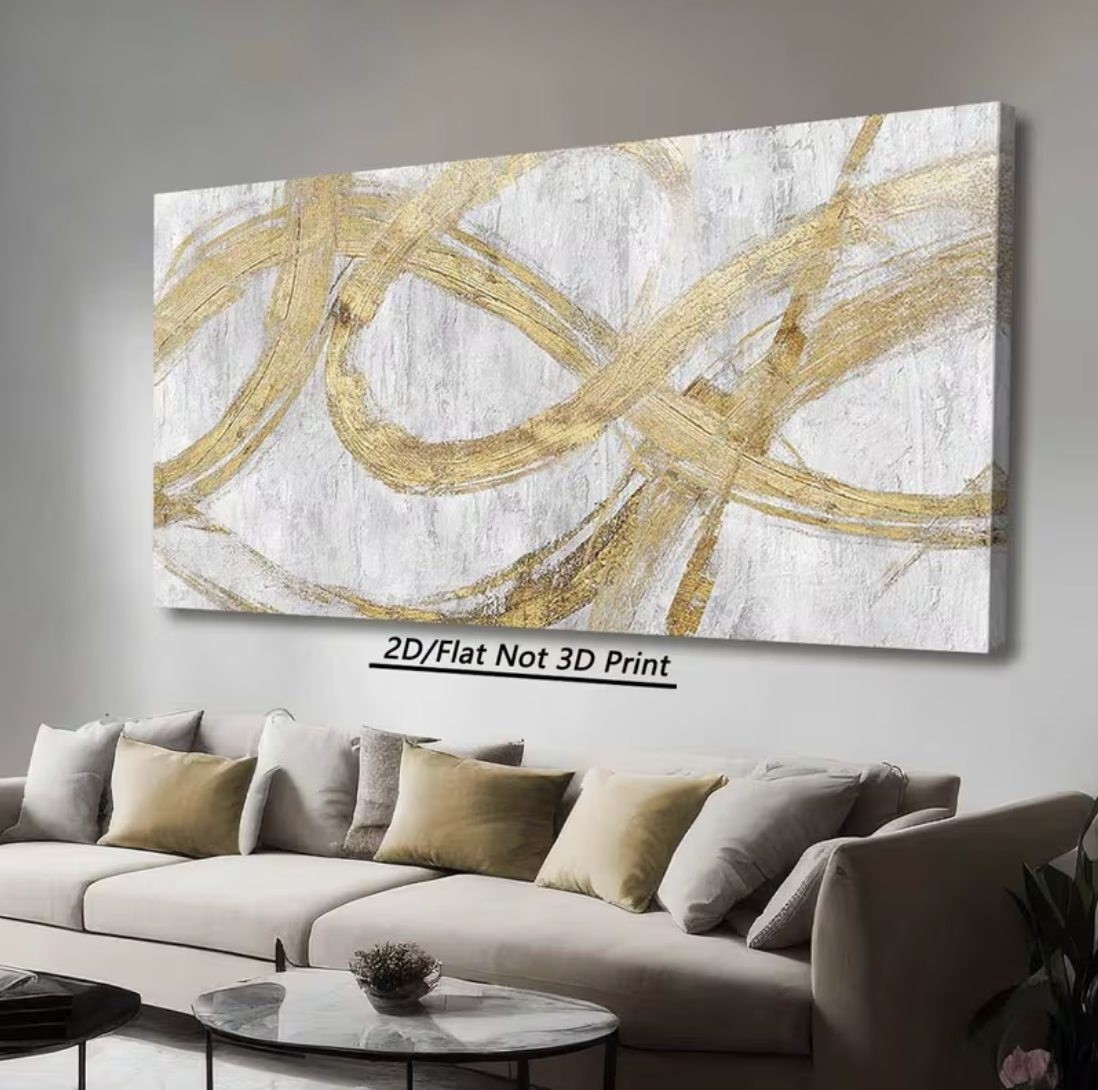 New - Abstract Wall Art - Gold, Grey, White - 24x48 in