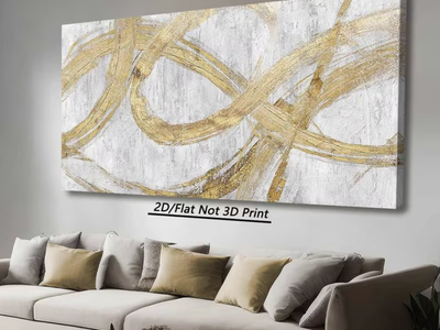 New - Abstract Wall Art - Gold, Grey, White - 24x48 in
