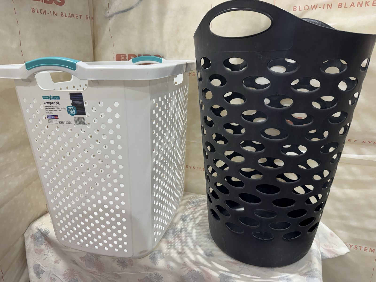 Set of 2 Plastic Laundry Baskets - Home Logic Lamper XL & Tall Black Hamper