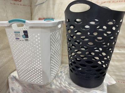 Set of 2 Plastic Laundry Baskets - Home Logic Lamper XL & Tall Black Hamper