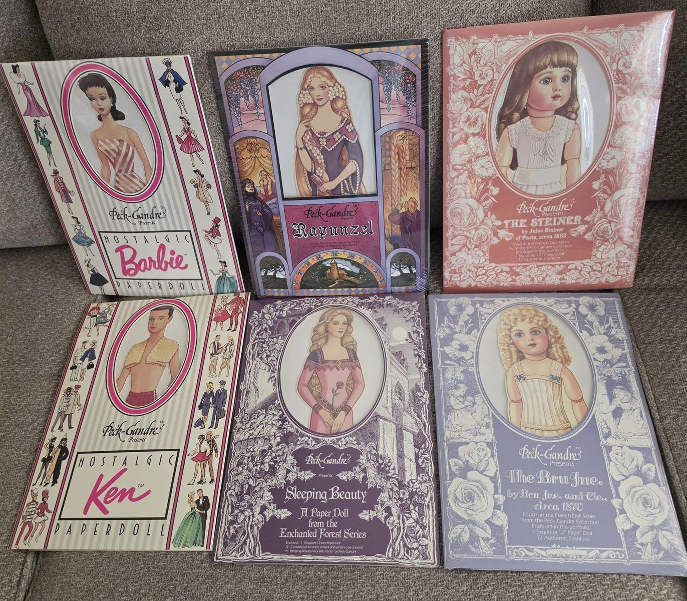 Peck-Gandre Nostalgic Barbie, Ken, Rapunzel, Sleeping Beauty, Steiner, Bru Jne Paper Dolls Lot