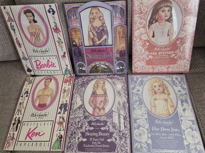 Peck-Gandre Nostalgic Barbie, Ken, Rapunzel, Sleeping Beauty, Steiner, Bru Jne Paper Dolls Lot