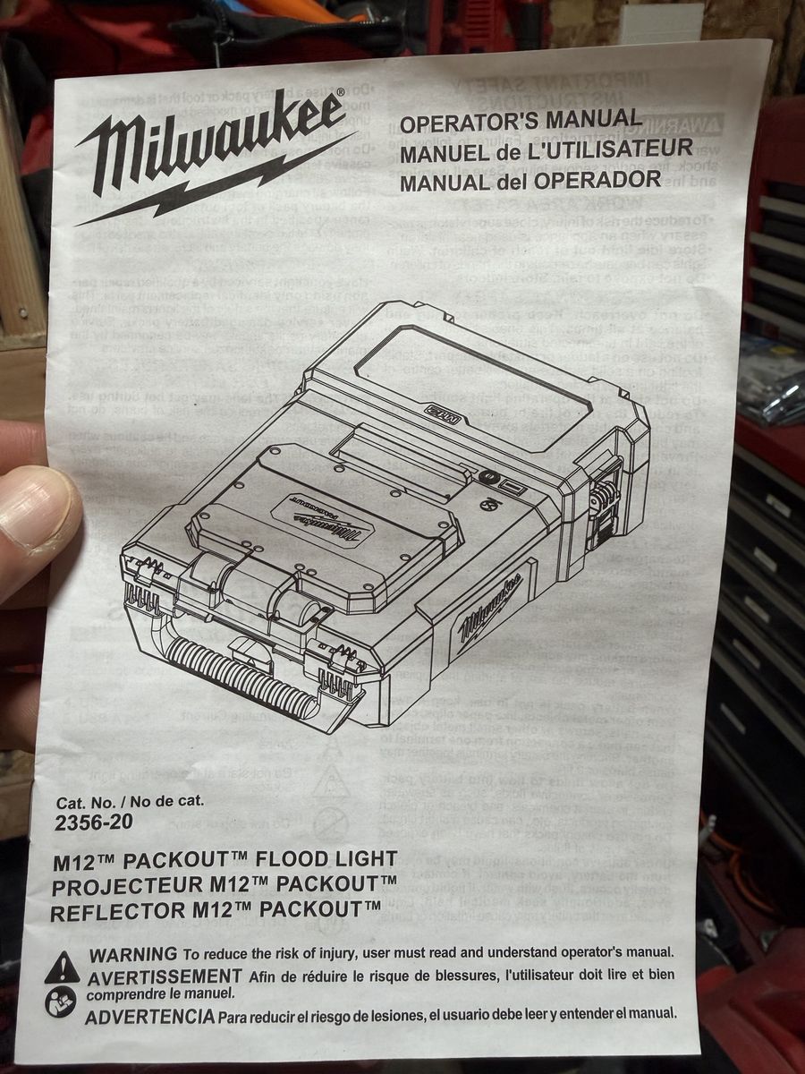 Milwaukee M12 PACKOUT Flood Light 2356-20 Cordless LED Work Light w/ Manual