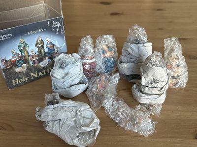 Hand-Painted Polystone Holy Nativity 9-Piece Figurine Set with Box
