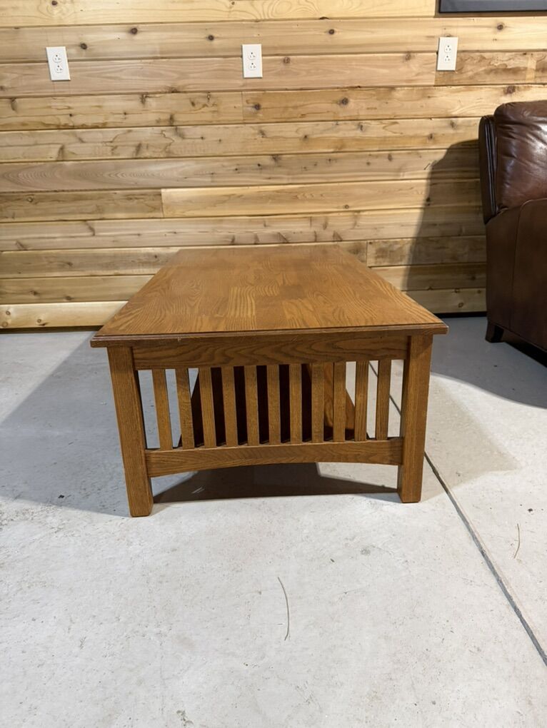 Solid Oak Mission Style Table with Lower Shelf