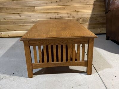 Solid Oak Mission Style Table with Lower Shelf