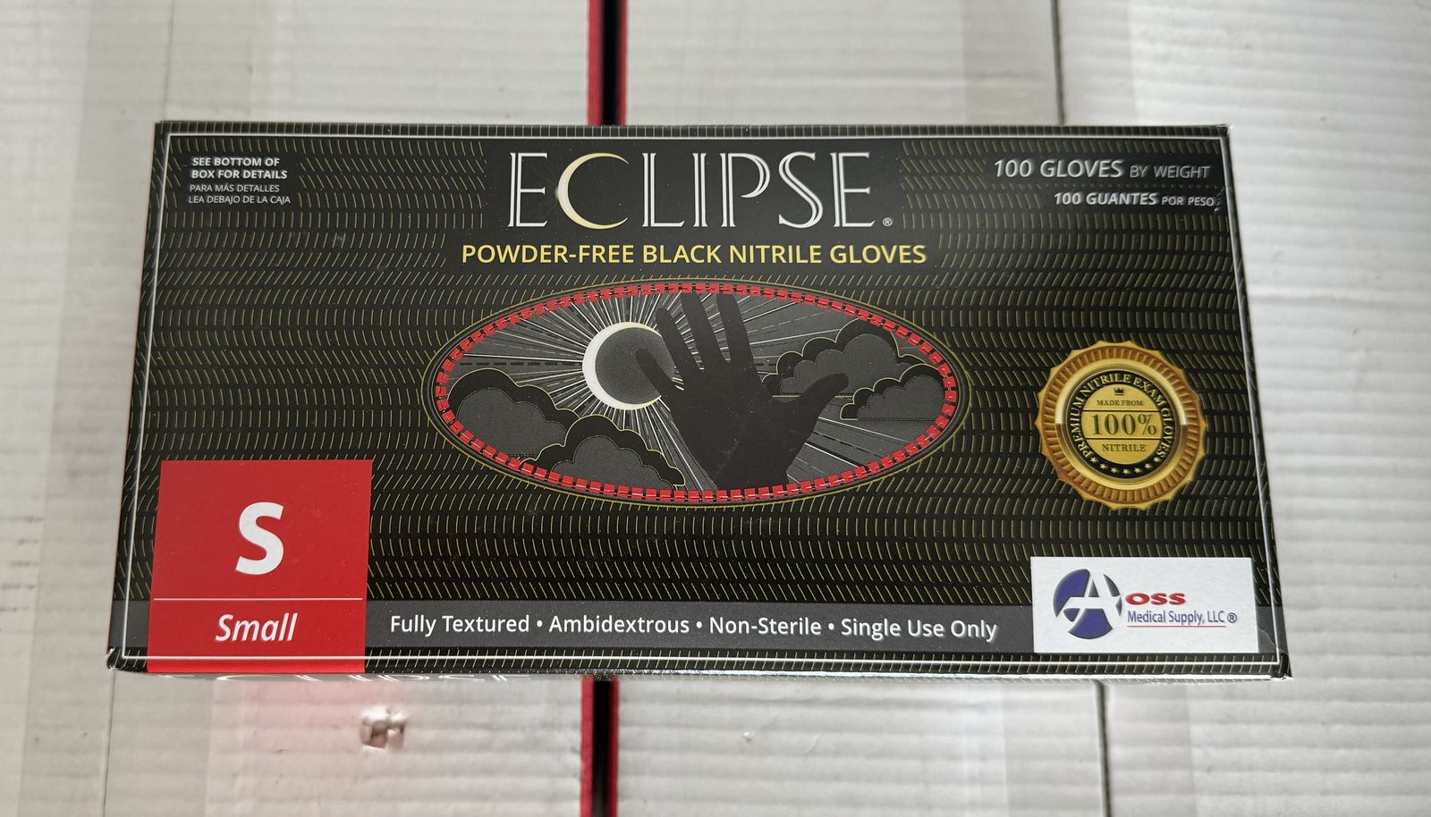 Eclipse Nitrile Medical Exam Gloves, Size Small, 5 mil, Powder Free, Non-Sterile, Black, AOSS Supply