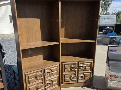 Vintage Mid-Century Modern Wooden Bookcases with Cabinets - Set of 2
