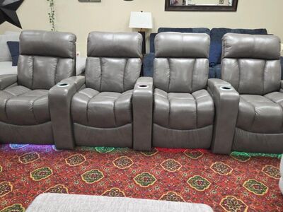 4-Piece Gray Leather home theater recliner