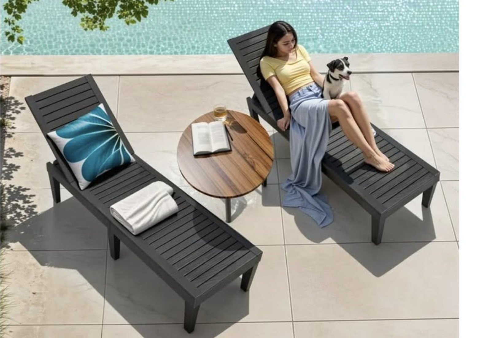 Brand New set of 2 Black Chaise Lounge Chair Set, adjustable, waterproof