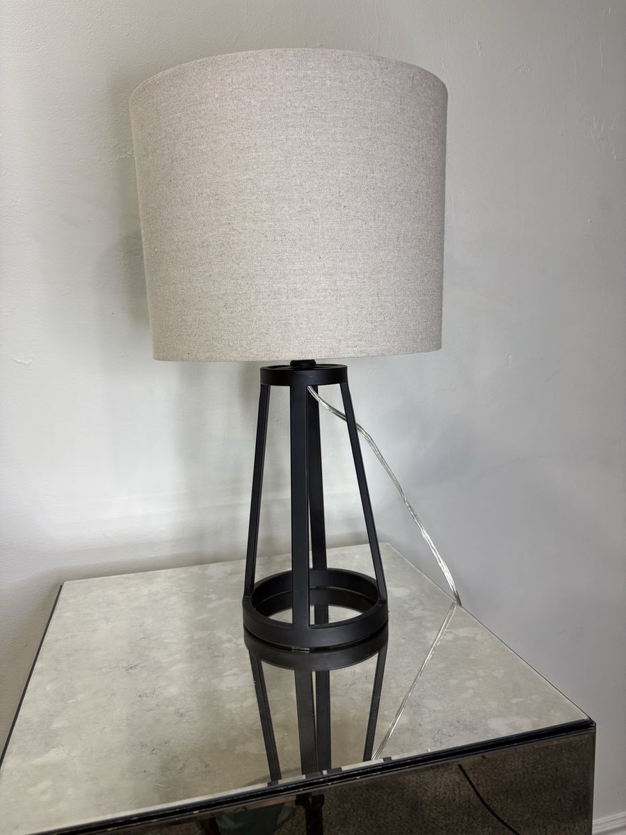 Modern Black Metal Base Table Lamp with Beige Fabric Shade 19" Tall