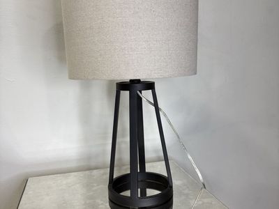 Modern Black Metal Base Table Lamp with Beige Fabric Shade 19" Tall