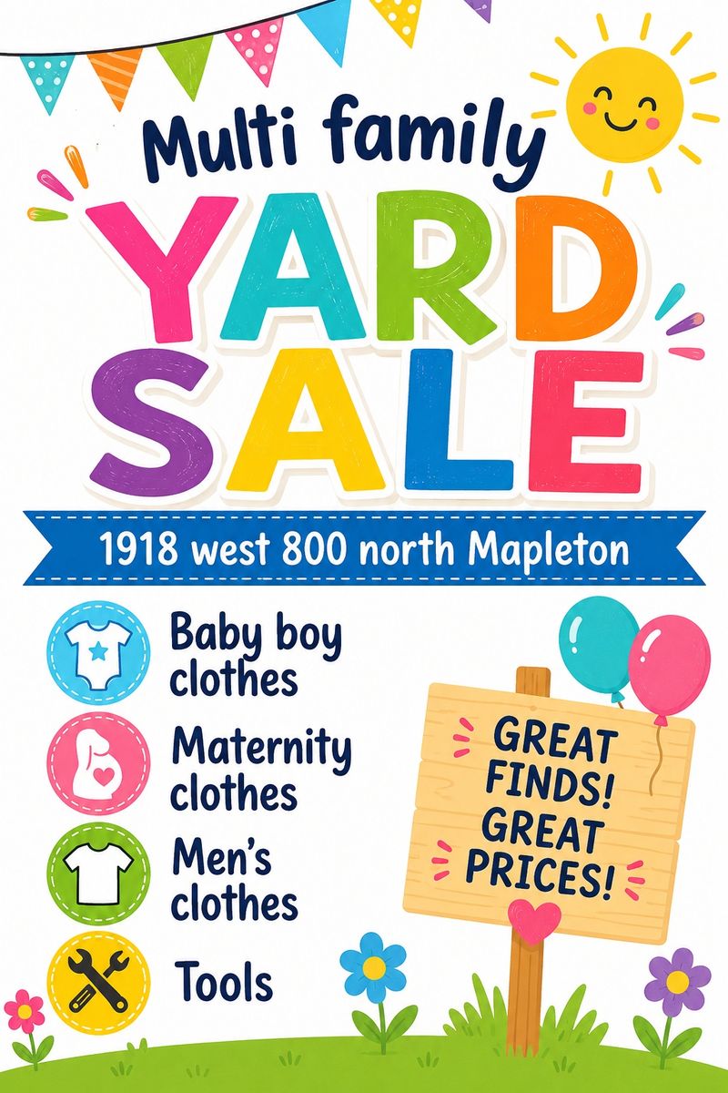 Multi-Family Yard Sale - Baby Boy, Maternity, Men's Clothes & Tools! Mapleton