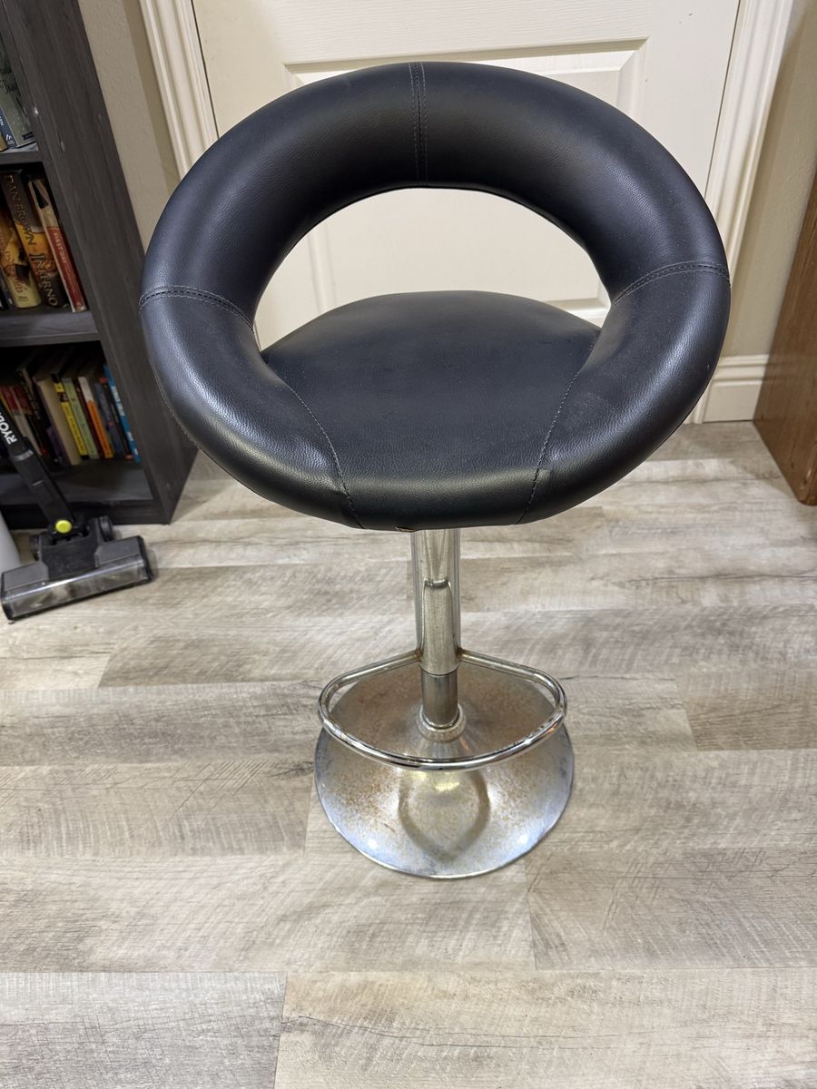 Modern Adjustable Swivel Bar Stool - Black Faux Leather & Chrome Base