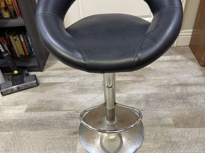 Modern Adjustable Swivel Bar Stool - Black Faux Leather & Chrome Base