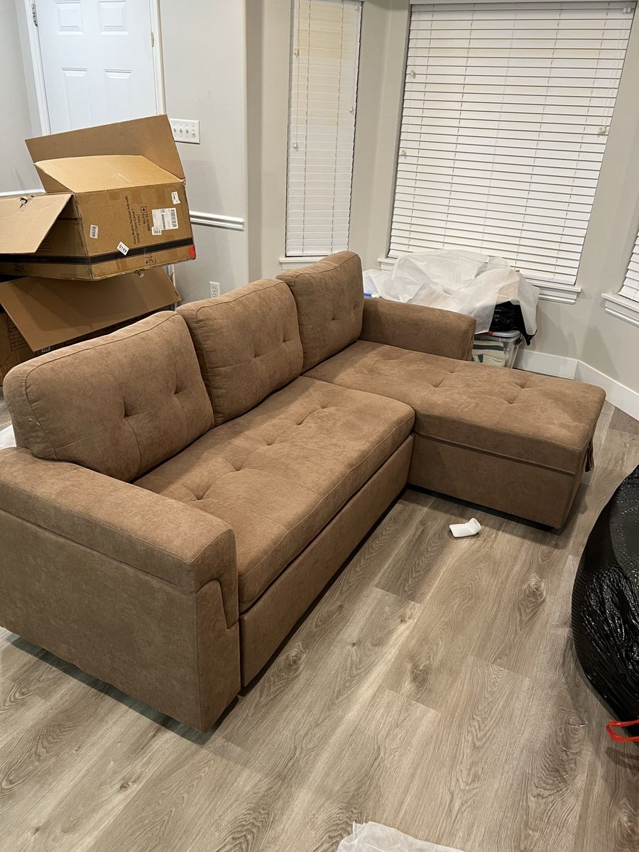 BRAND NEW L-shaped Brown Sleeper Sofa Couch