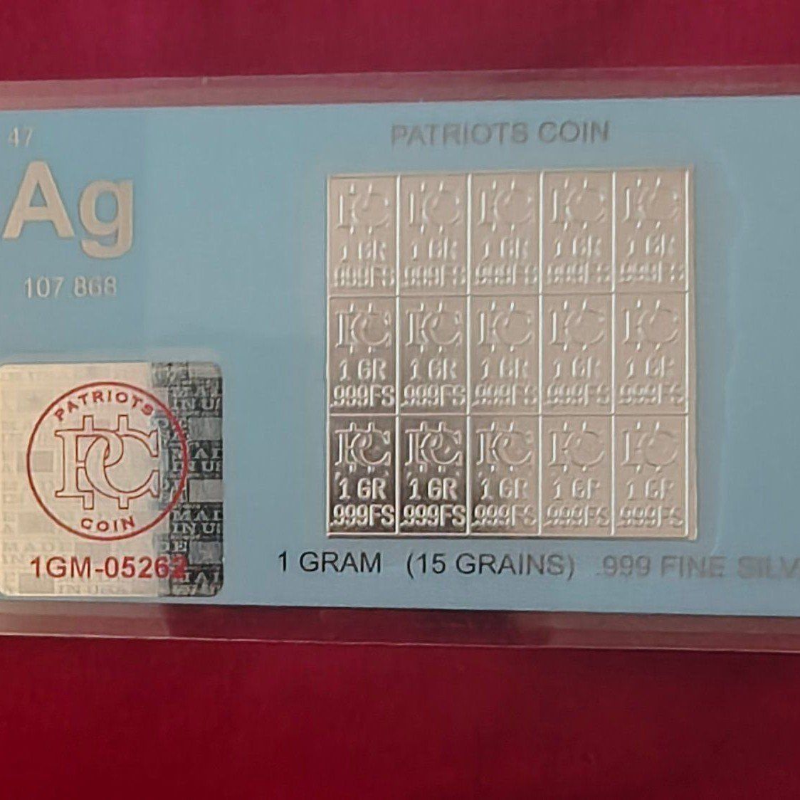 Patriots Coin .999 Fine Silver 1 Gram Bars Sheet in Holder