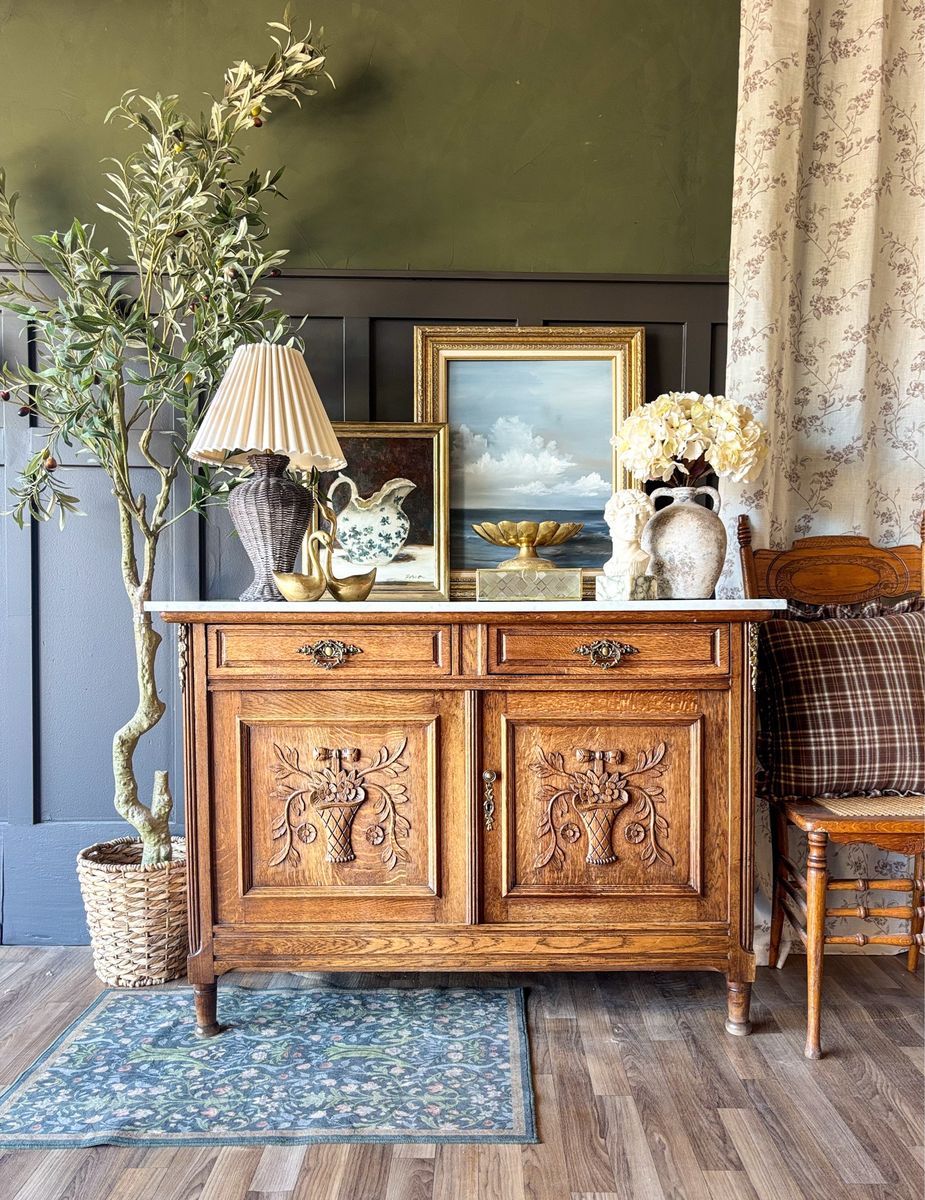 *FREE DELIVERY* Antique Marble & Oak Buffet/Sideboard