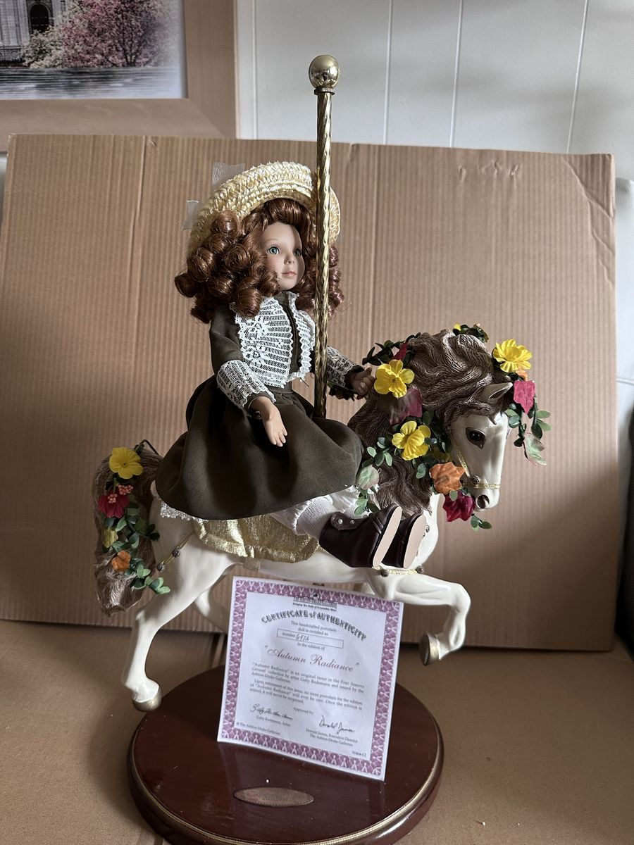 Ashton-Drake four season Vintage Porcelain Carousel Horse Doll Set with Extra Dolls & Stand 