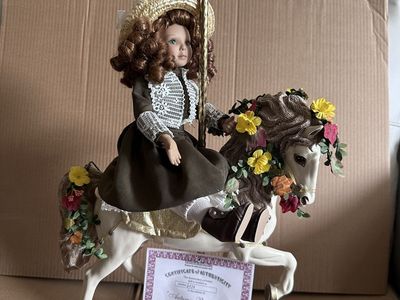 Ashton-Drake four season Vintage Porcelain Carousel Horse Doll Set with Extra Dolls & Stand