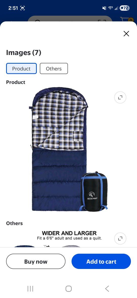 Qty-2- RedCamp Flannel Hooded Sleeping Bags * Blue