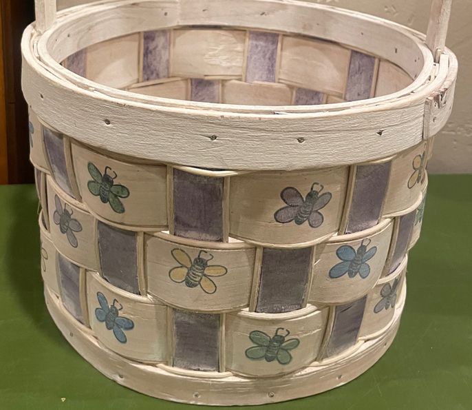 Easter Basket Painted Butterflies on Wooden Basket