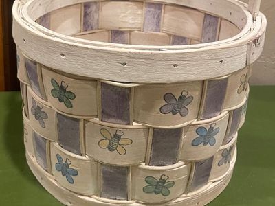 Easter Basket Painted Butterflies on Wooden Basket
