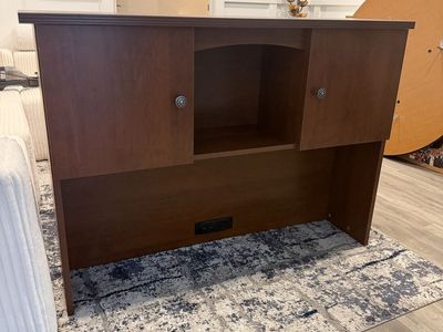 Cherry Wood Desk Hutch / Storage Topper — Built-In Ports & Cabinets