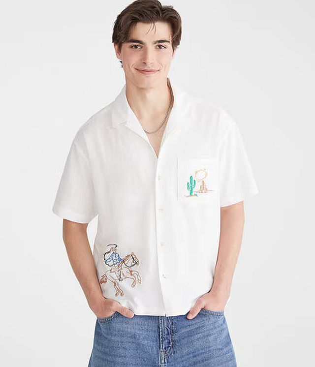 Short Sleeve Cowboy Boxy Linen Camp Shirt