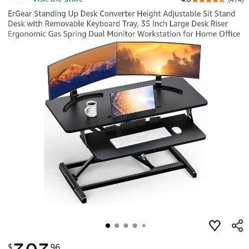 ErGear EGSSD6 Standing Desk Converter 35" Desk Riser Ergonomic Gas Spring Dual Monitor Workstation
