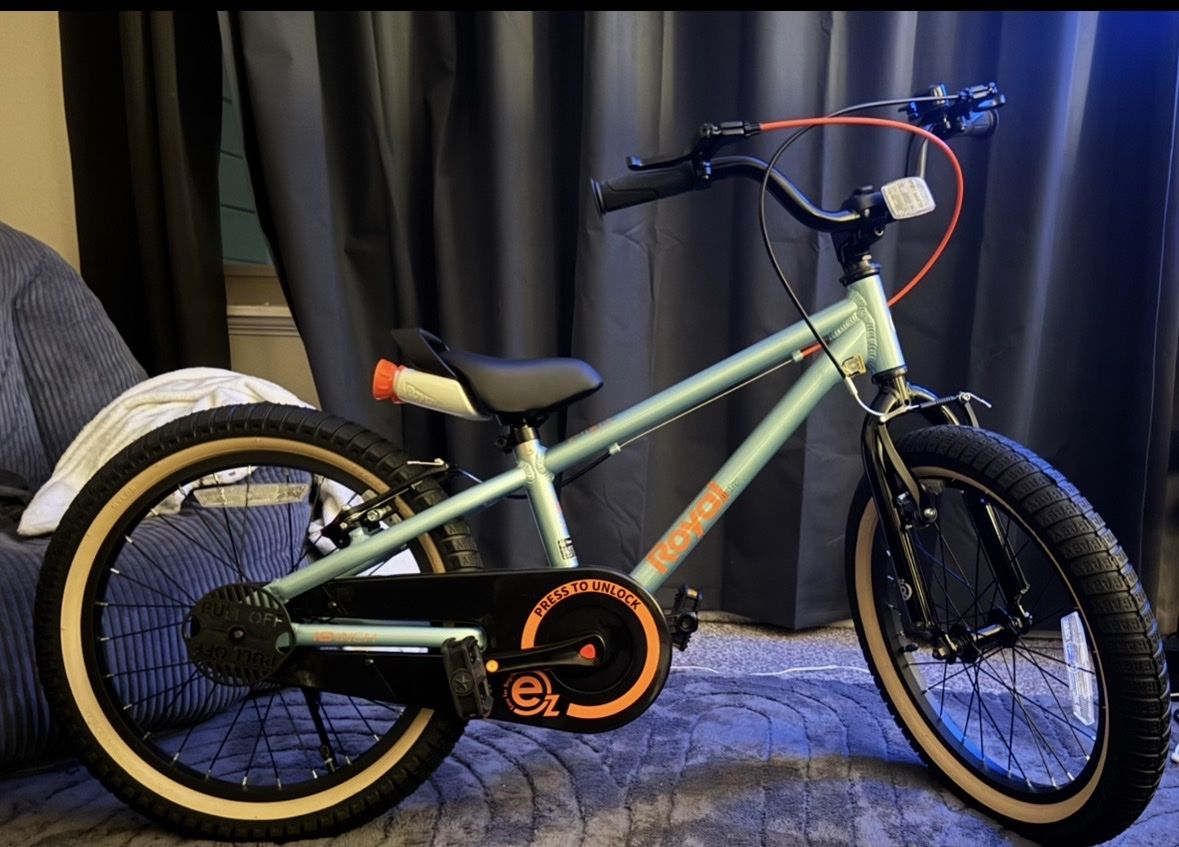 RoyalBaby E2 Kids Beginner Bike 18 Inch Blue